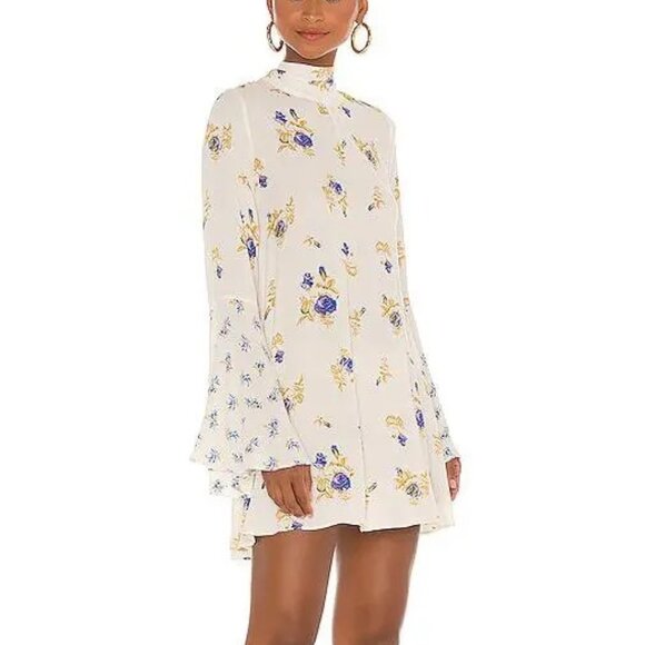 Free People Floral Mock Neck Mini Dress NWT L Ivory Cream Backless - Picture 3 of 15